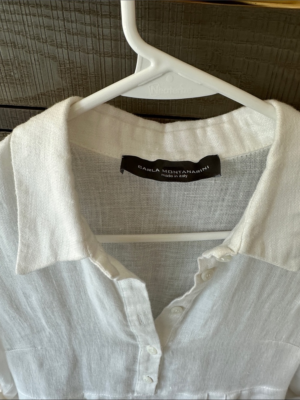 White Linen Mini Shirt Dress with Button Placket - Picture 2 of 7